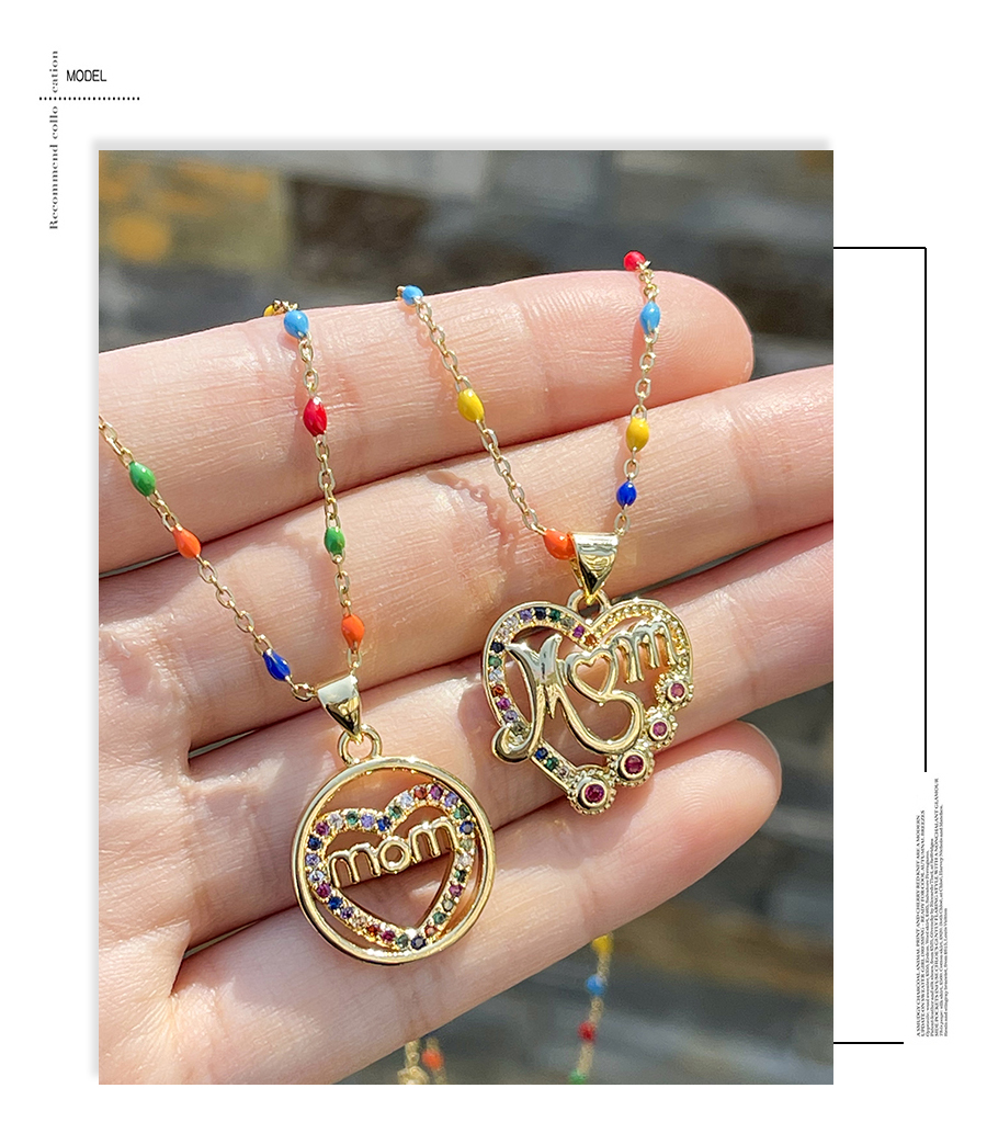 Fashion Color-4 Bronze Zirconium Heart Letter Drip Oil Pendant Necklace,Necklaces