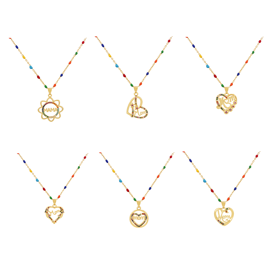 Fashion Color Bronze Zirconium Heart Letter Drip Oil Pendant Necklace,Necklaces