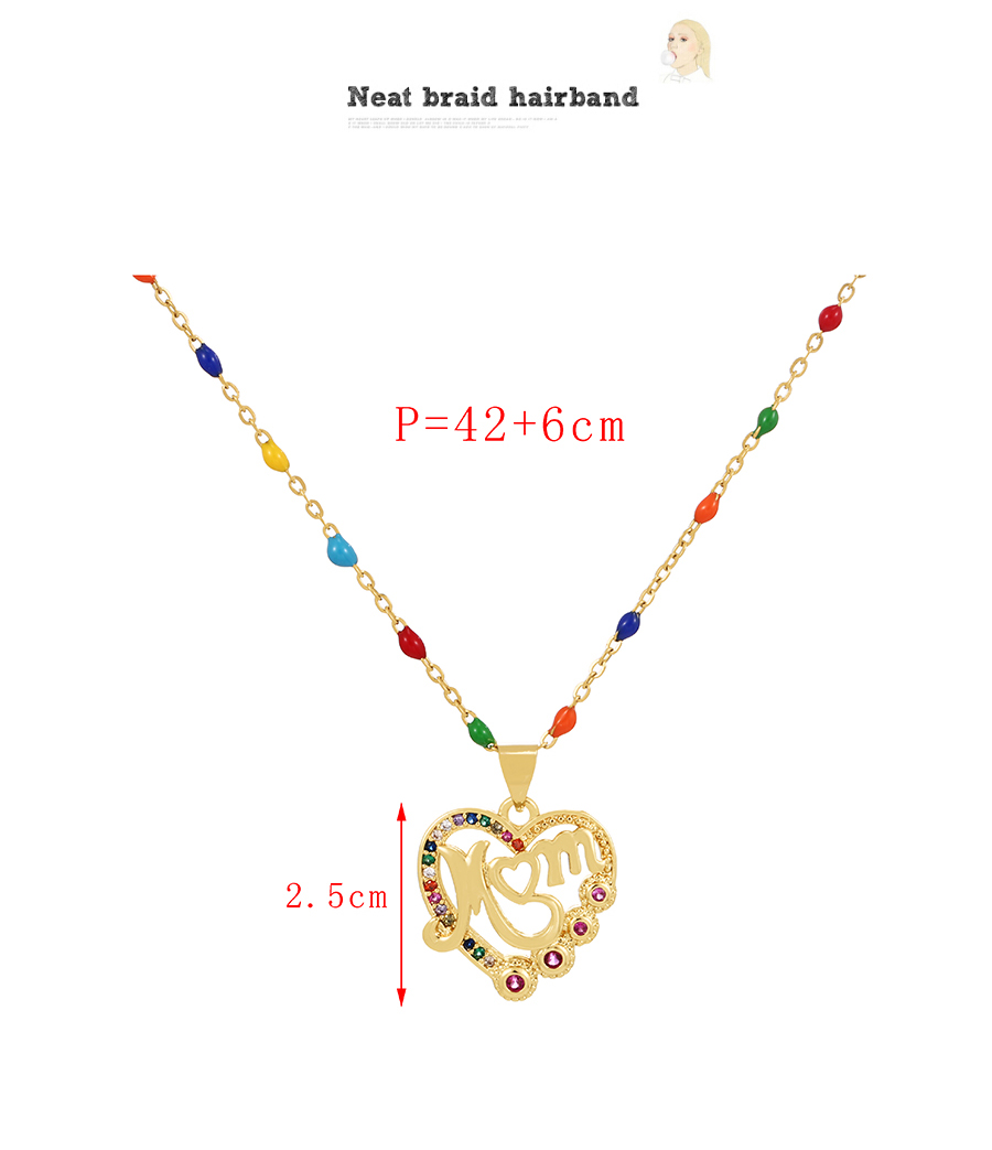Fashion Color-2 Bronze Zirconium Heart Letter Drip Oil Pendant Necklace,Necklaces