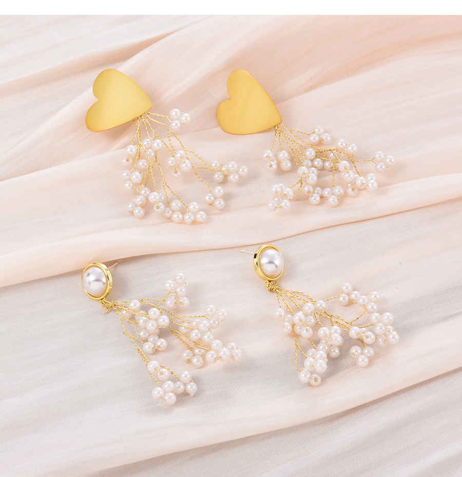 Fashion Gold Alloy Heart Pearl Tassel Stud Earrings,Stud Earrings