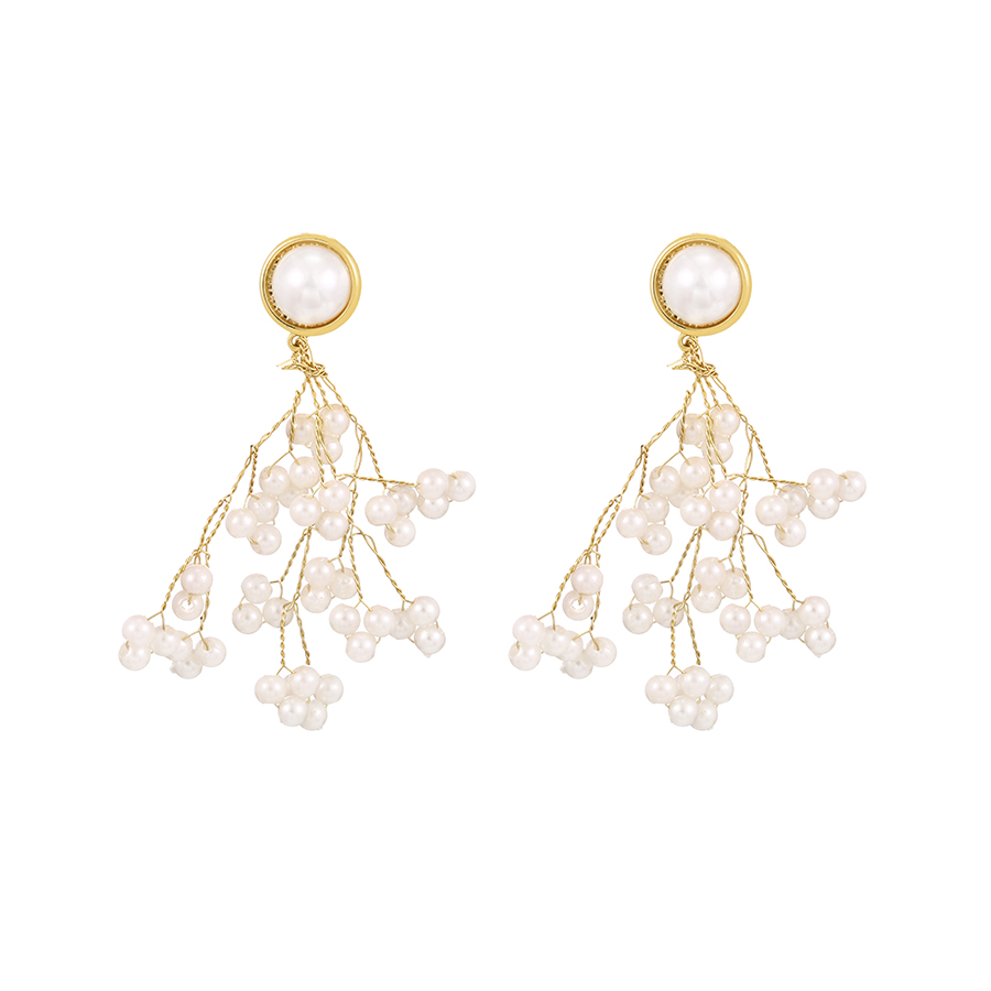 Fashion Gold-2 Alloy Pearl Tassel Drop Earrings,Drop Earrings