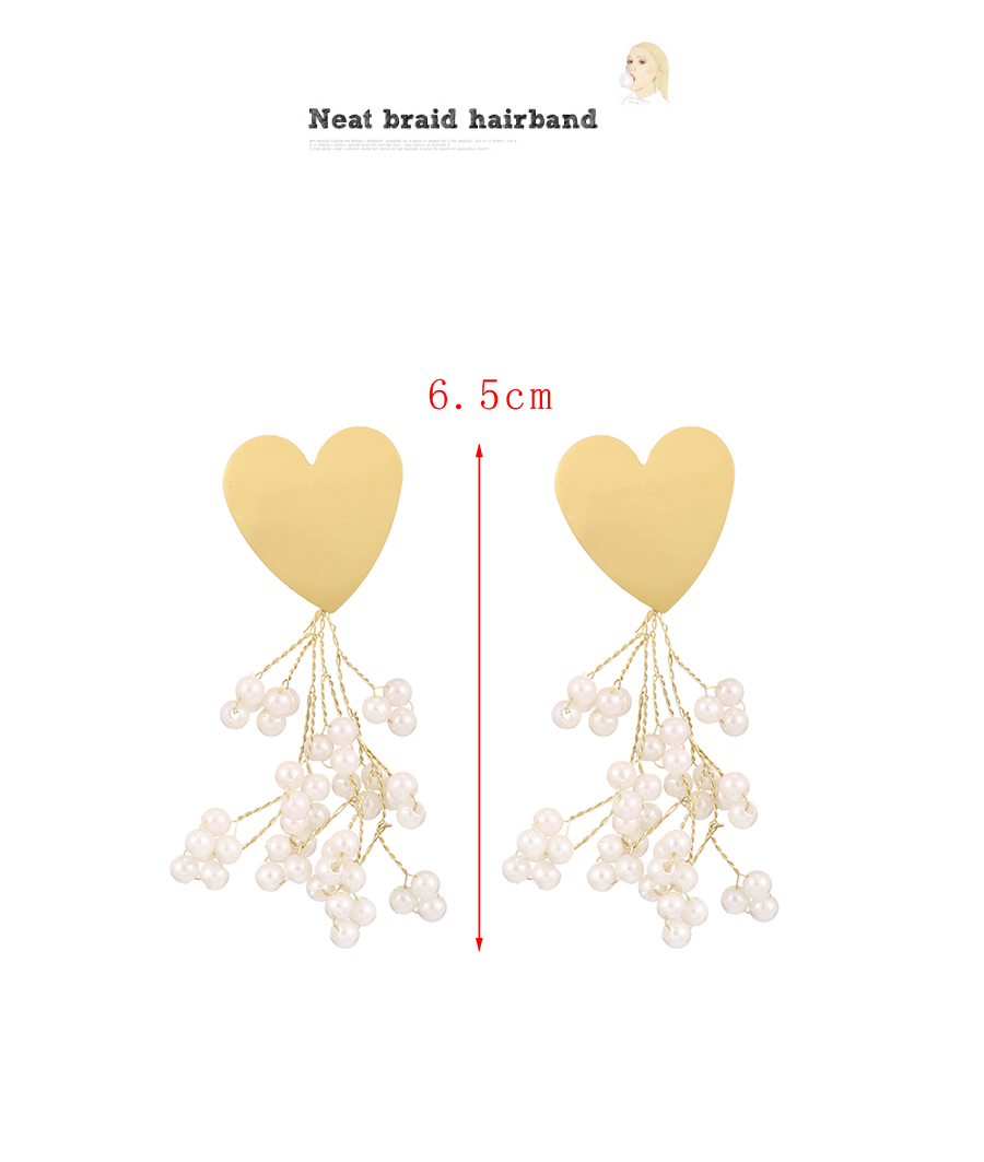 Fashion Gold Alloy Heart Pearl Tassel Stud Earrings,Stud Earrings