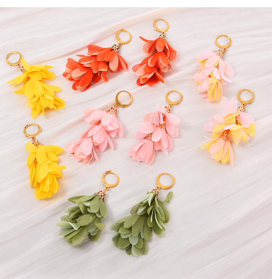 Fashion Yellow Gauze Flower Tassel Earrings,Earrings
