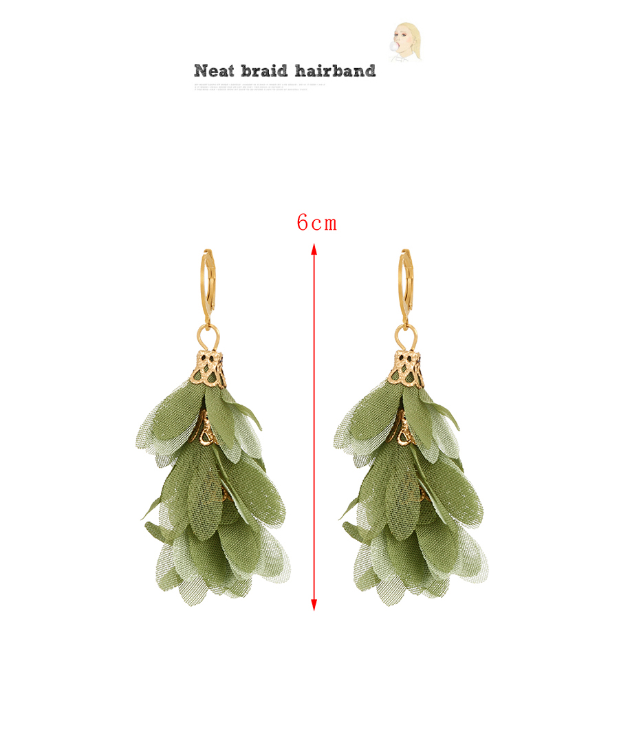 Fashion Green Gauze Flower Tassel Earrings,Drop Earrings