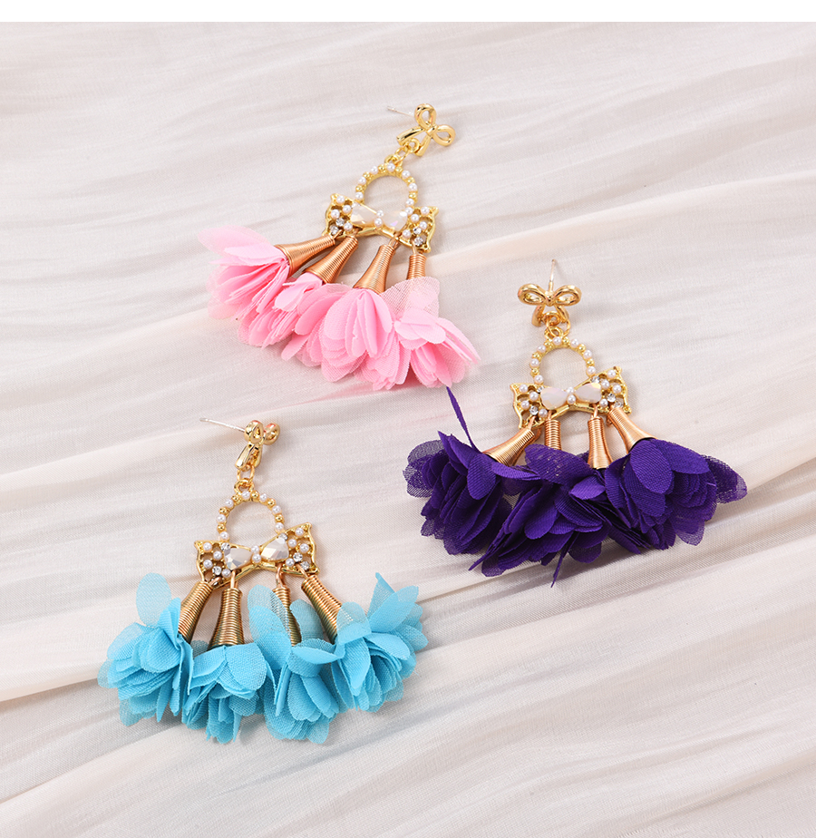 Fashion Purple Alloy Bow Gauze Flower Tassel Earrings,Drop Earrings
