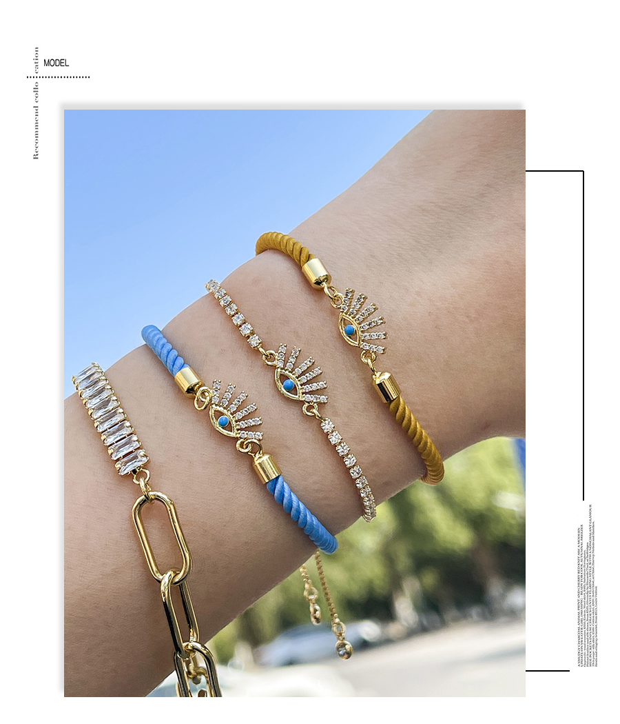 Fashion Blue Braided Eye Bracelet With Brass And Zirconium Oil Drops,Bracelets