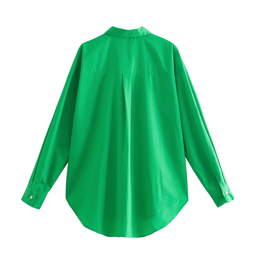 Fashion Green Woven Button-down Lapel Shirt,Blouses
