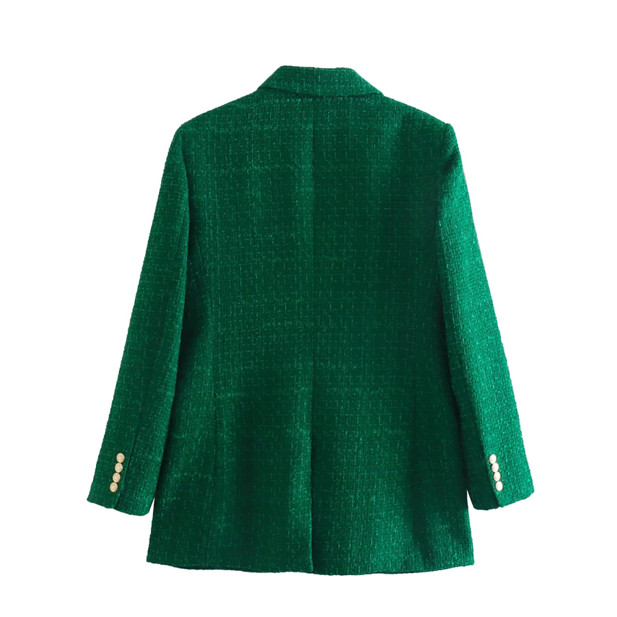 Fashion Green Button-up Textured Blazer,Coat-Jacket