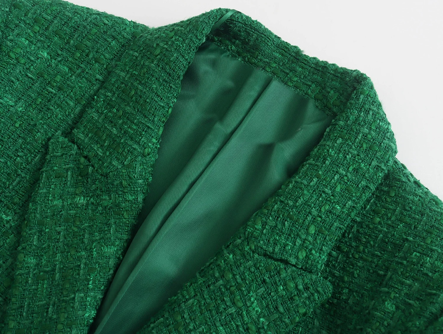 Fashion Green Button-up Textured Blazer,Coat-Jacket