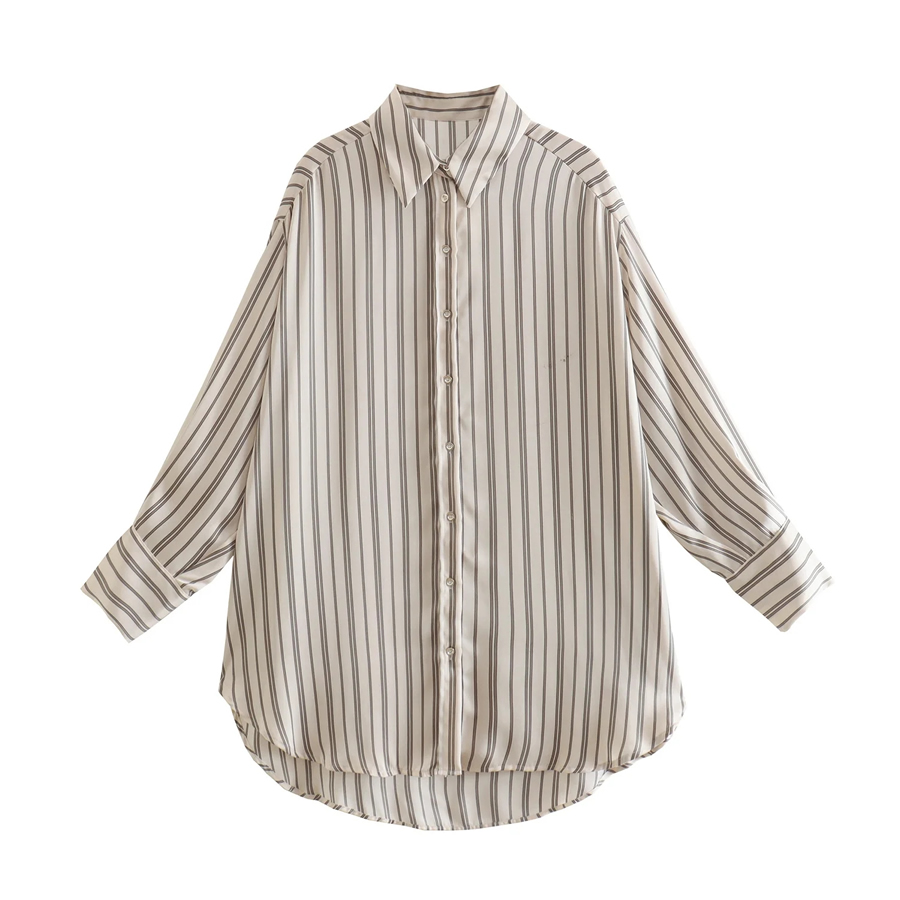 Fashion Stripe Striped Lapel Button-down Shirt,Blouses