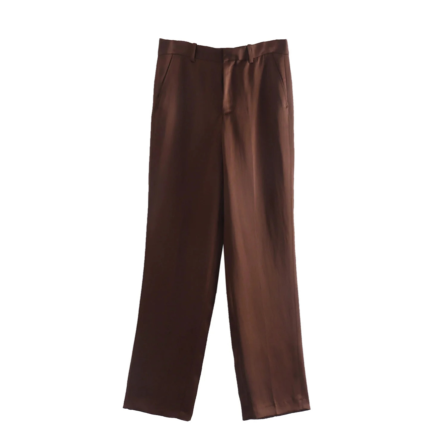 Fashion Brown Silk-satin Straight-leg Pants,Pants