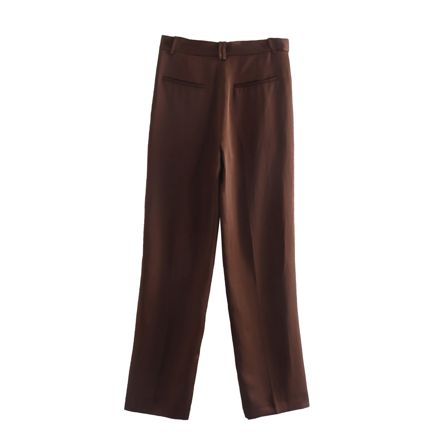 Fashion Brown Silk-satin Straight-leg Pants,Pants