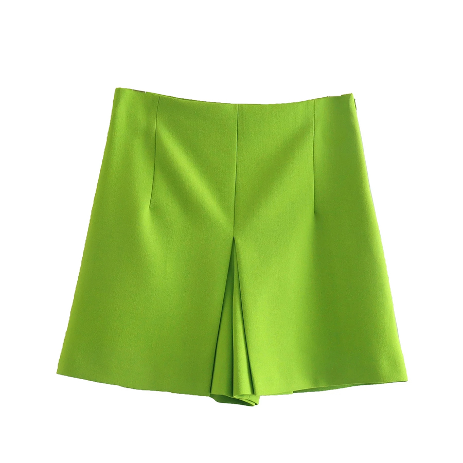 Fashion Green High-waisted Pleated Culottes,Shorts