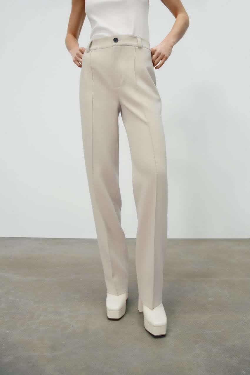 Fashion Off White Straight-leg Micro-pleated Trousers,Pants