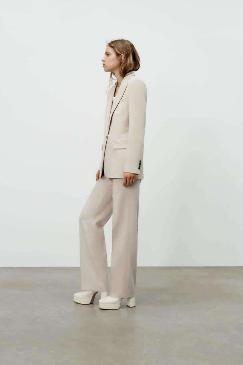 Fashion Off White Straight-leg Micro-pleated Trousers,Pants