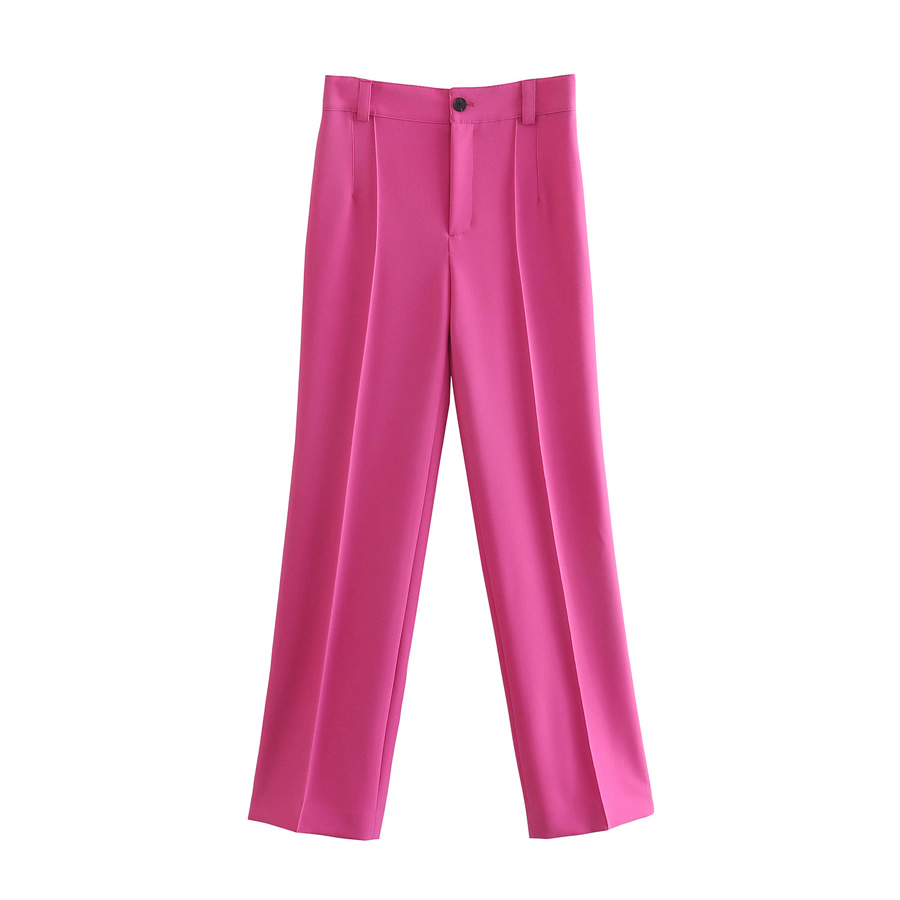 Fashion Rose Red Straight-leg Micro-pleated Trousers,Pants