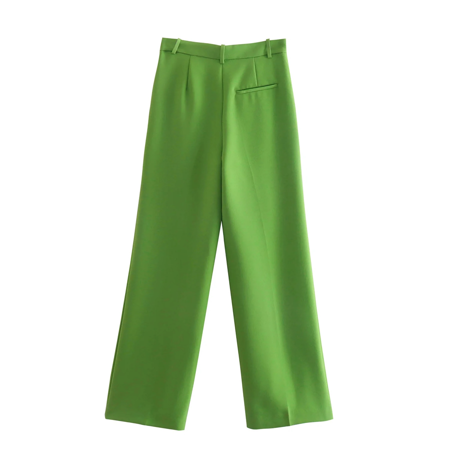 Fashion Green Straight-leg Micro-pleated Trousers,Pants