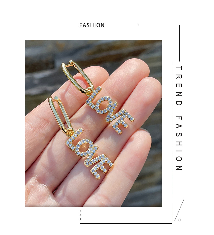 Fashion Gold Brass Inlaid Zirconium Letter Earrings,Earrings