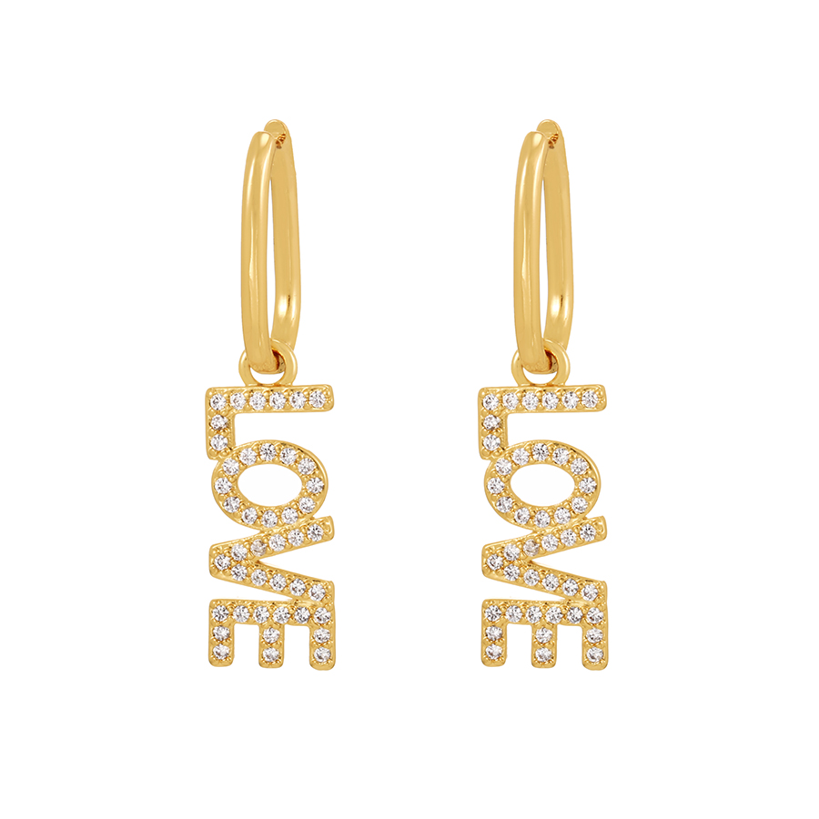 Fashion Gold Brass Inlaid Zirconium Letter Earrings,Earrings
