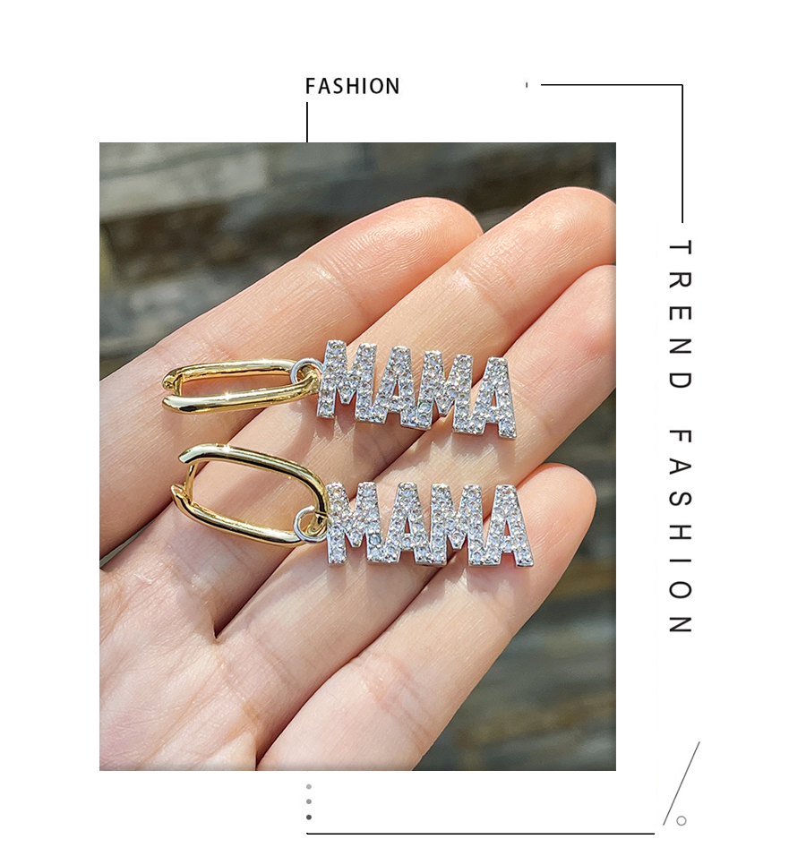 Fashion Silver Brass Inlaid Zirconium Letter Earrings,Earrings