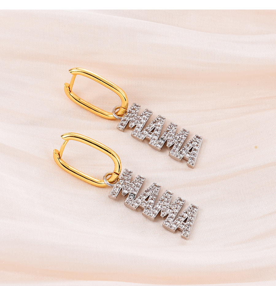 Fashion Silver Brass Inlaid Zirconium Letter Earrings,Earrings