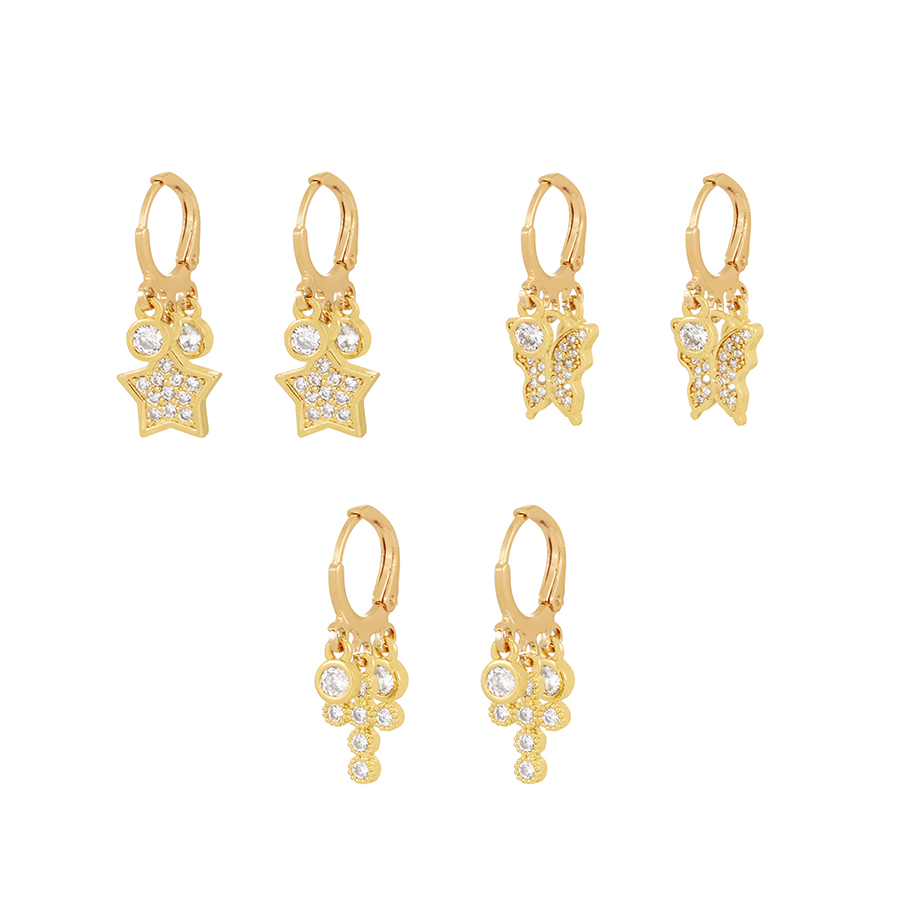 Fashion Gold-3 Bronze Zirconium Butterfly Earrings,Earrings