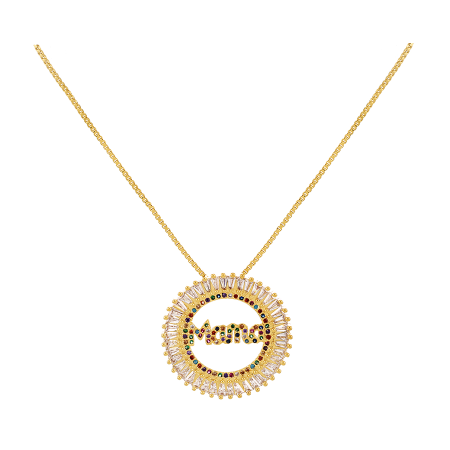 Fashion Gold-2 Bronze Zirconium Alphabet Round Pendant Necklace,Necklaces