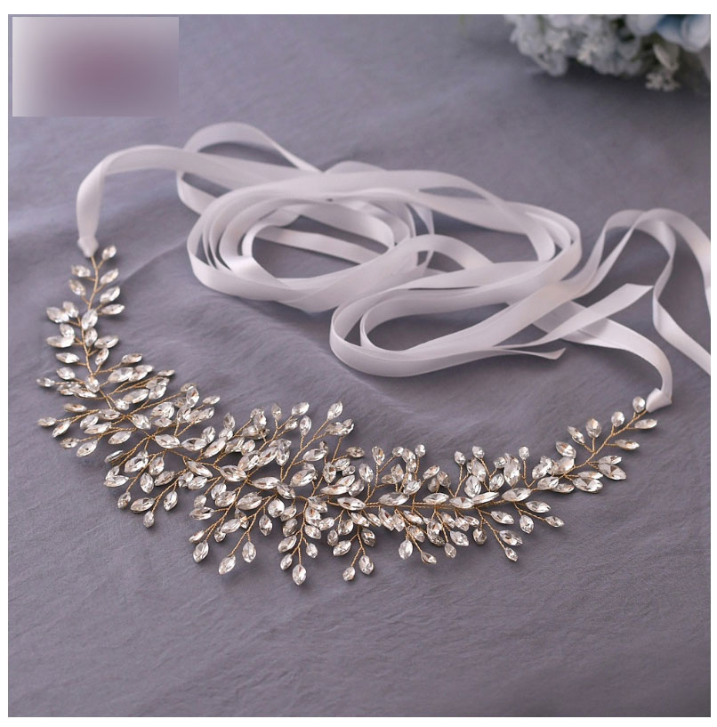 Fashion Silver With Off-white Ribbon Alloy Rhinestone Braided Organza Girdle,Thin belts