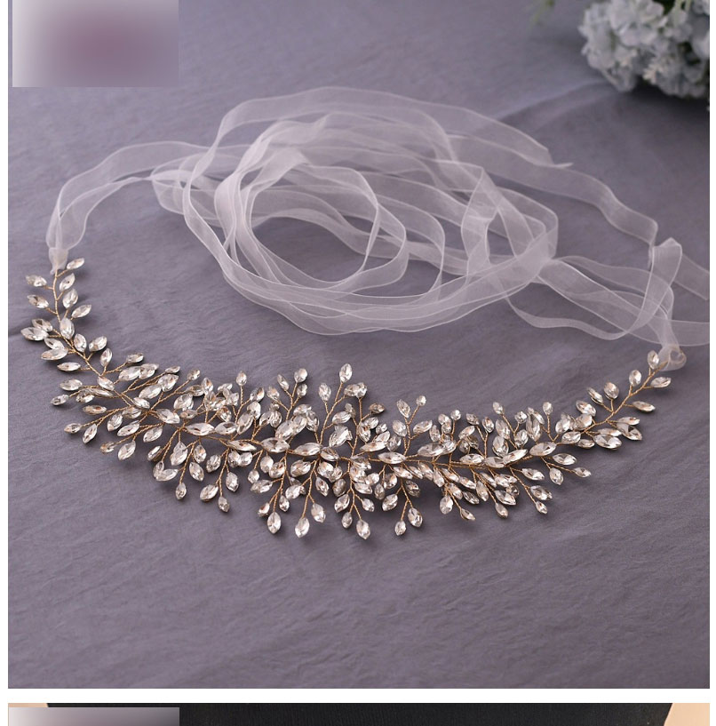 Fashion Silver With White Ribbon Alloy Rhinestone Braided Organza Girdle,Thin belts
