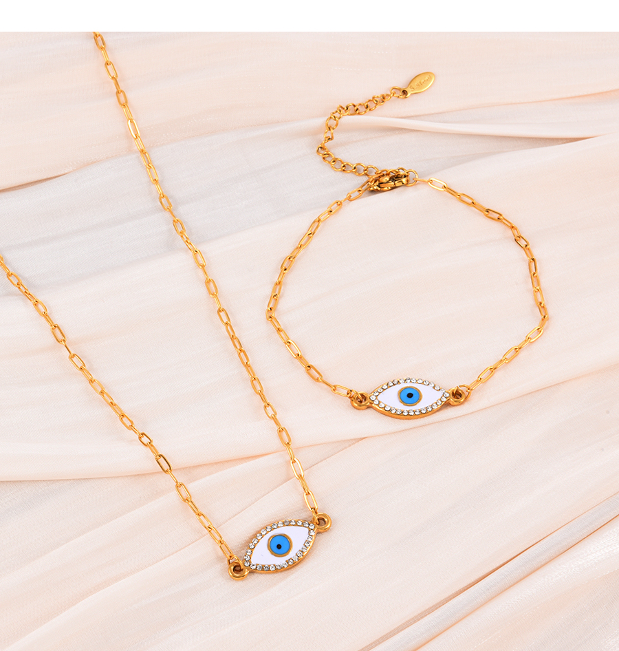 Fashion Gold-2 Titanium Steel Zirconium Oil Drop Eye Pendant Bracelet,Bracelets