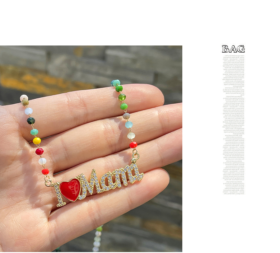 Fashion Color Titanium Steel Inlaid Zirconium Letter Dripping Oil Love Crystal Necklace,Necklaces