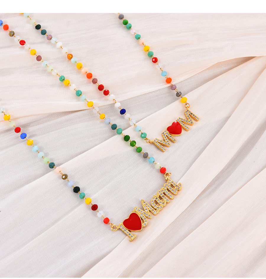 Fashion Color-2 Titanium Steel Inlaid Zirconium Letter Dripping Oil Love Crystal Necklace,Necklaces