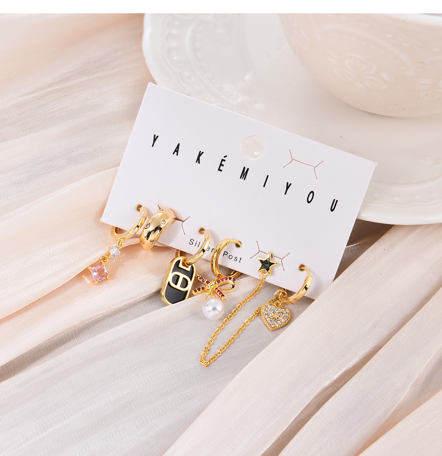 Fashion Gold Bronze Zirconium Bow Love Drop Alphabet Earrings Set,Earring Set