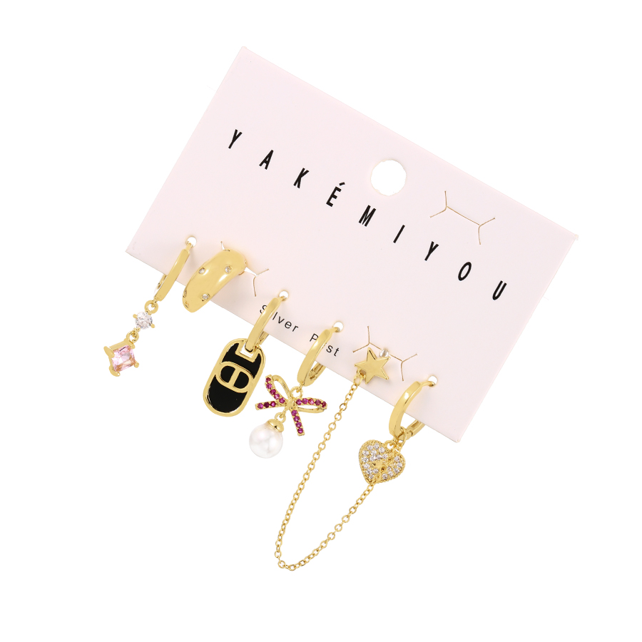 Fashion Gold Bronze Zirconium Bow Love Drop Alphabet Earrings Set,Earring Set