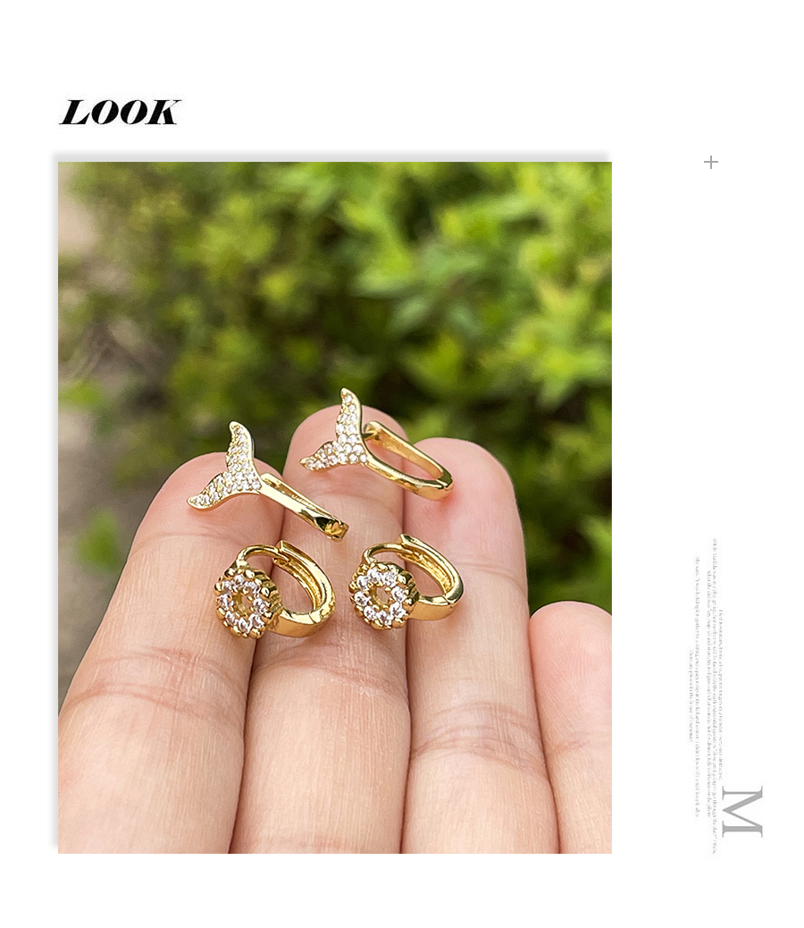 Fashion Gold-3 Copper Inlaid Zirconium Fishtail Earrings,Earrings
