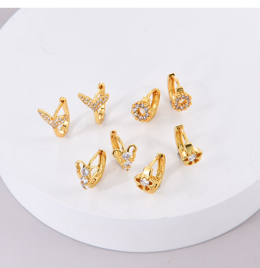 Fashion Gold-2 Brass Zirconium Bow Earrings,Earrings