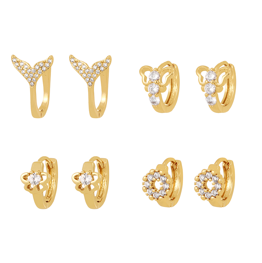 Fashion Gold-4 Brass Inset Zirconium Round Earrings,Earrings