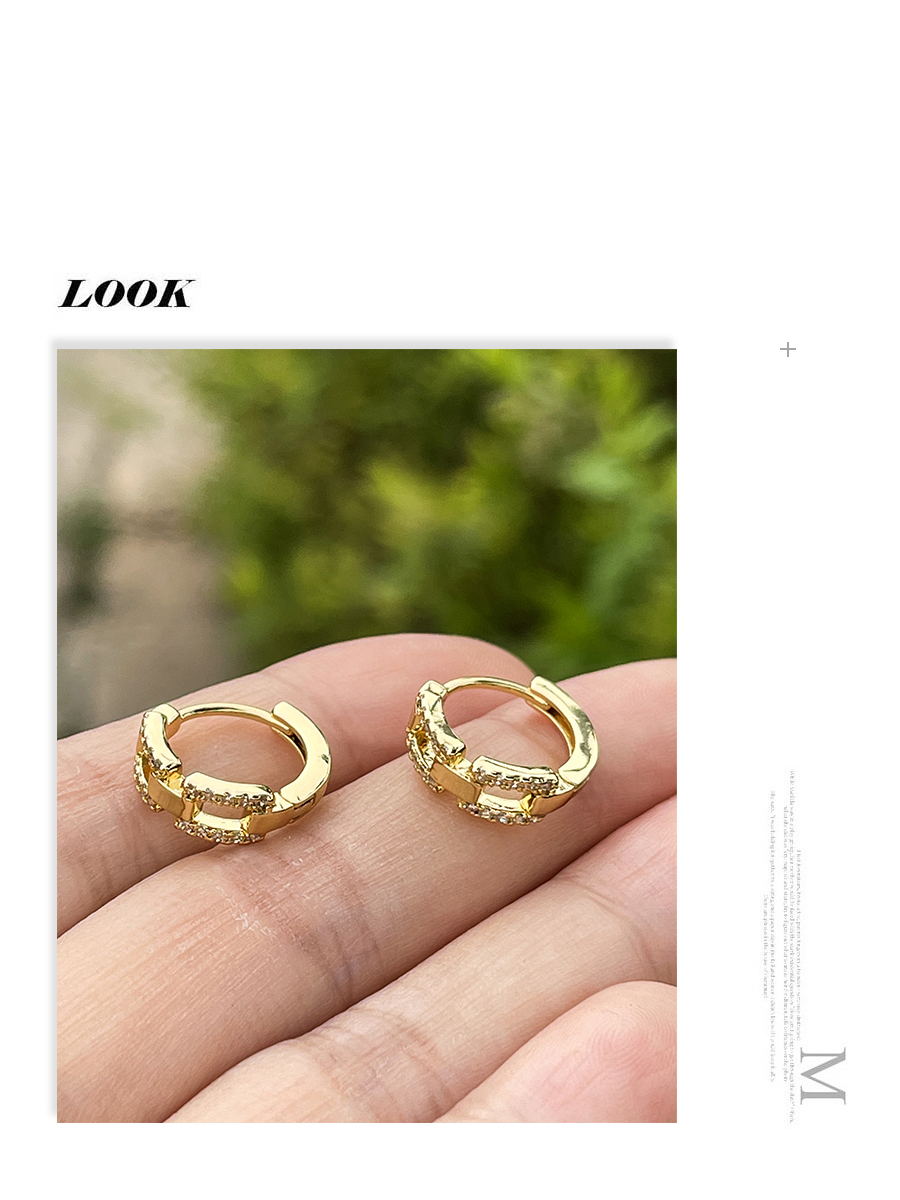 Fashion Gold-4 Brass Inset Zirconium Geometric Earrings,Earrings