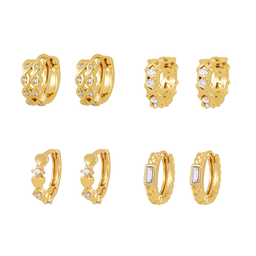 Fashion Gold-2 Brass Inset Zirconium Geometric Earrings,Earrings
