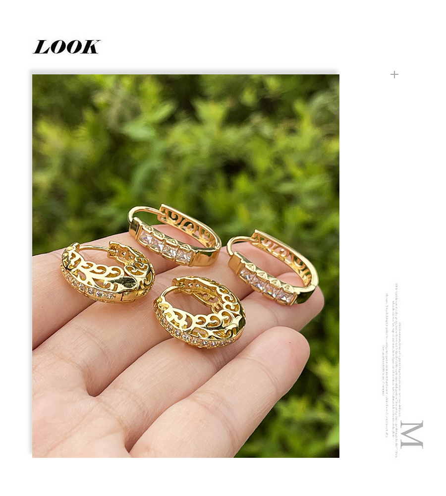 Fashion Gold Copper Inlaid Zirconium Hollow Pattern Earrings,Earrings