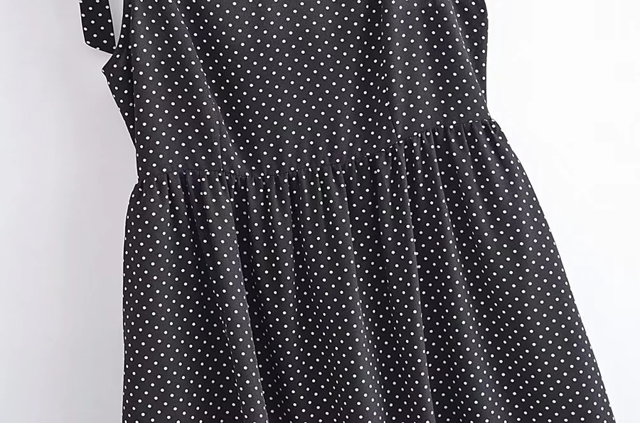 Fashion Black Woven Polka-dot Lace-up Slip Dress,Long Dress