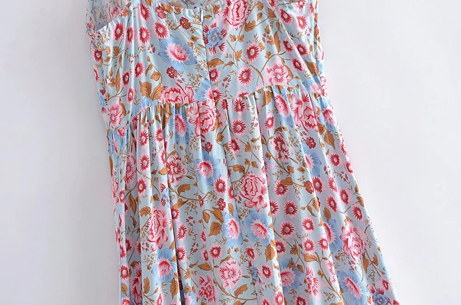 Fashion Floral Woven Print V-neck Slip Dress,Long Dress