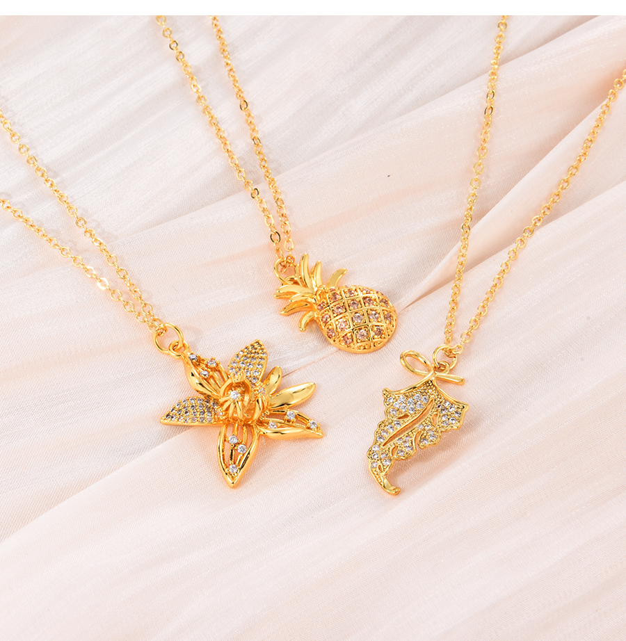 Fashion Gold-6 Bronze Zirconium Leaf Pendant Necklace,Necklaces