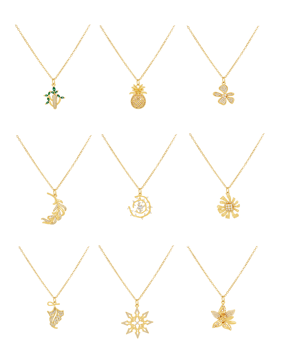 Fashion Gold-2 Bronze Zirconium Pineapple Pendant Necklace,Necklaces