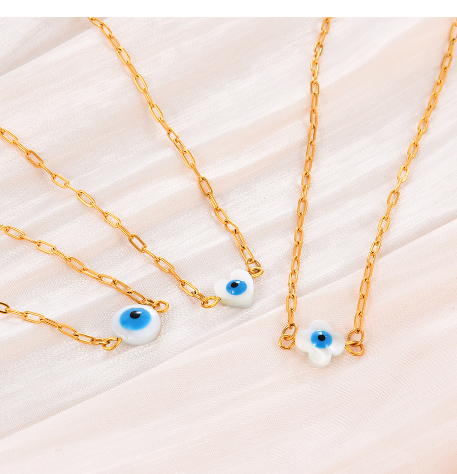 Fashion White-3 Shell Drop Oil Eye Love Pendant Titanium Steel Necklace,Necklaces