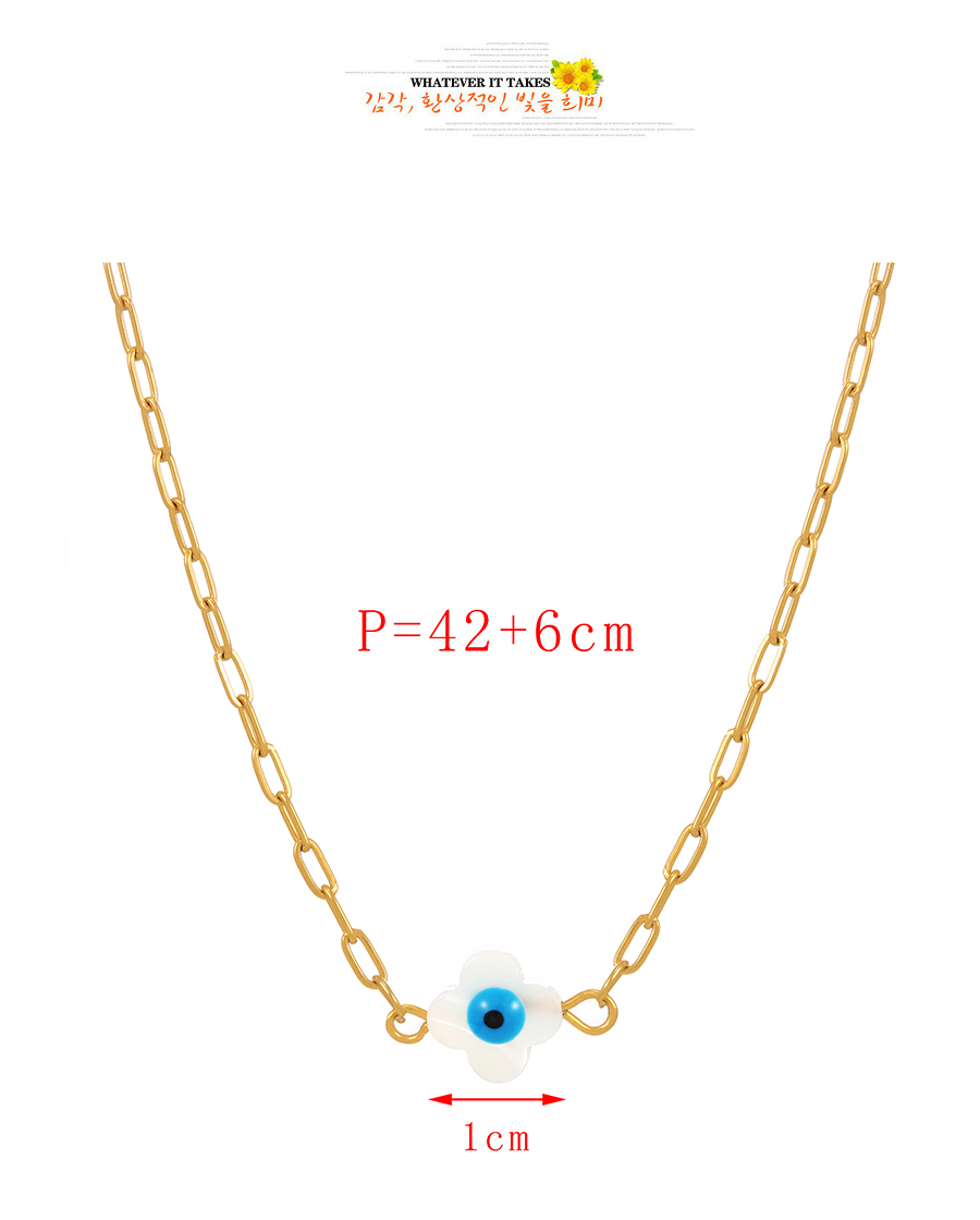 Fashion White Shell Drop Oil Eye Clover Pendant Titanium Steel Necklace,Necklaces