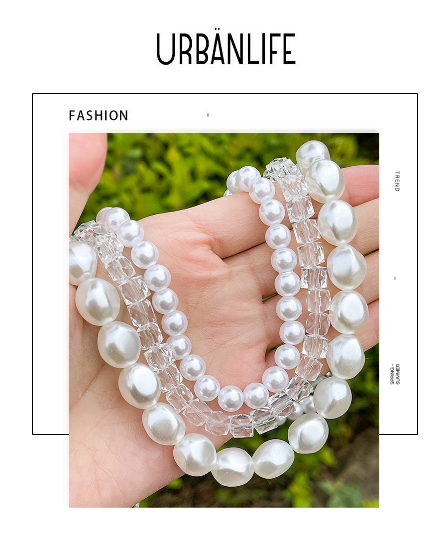 Fashion White Pearl Crystal Beaded Multilayer Necklace,Multi Strand Necklaces