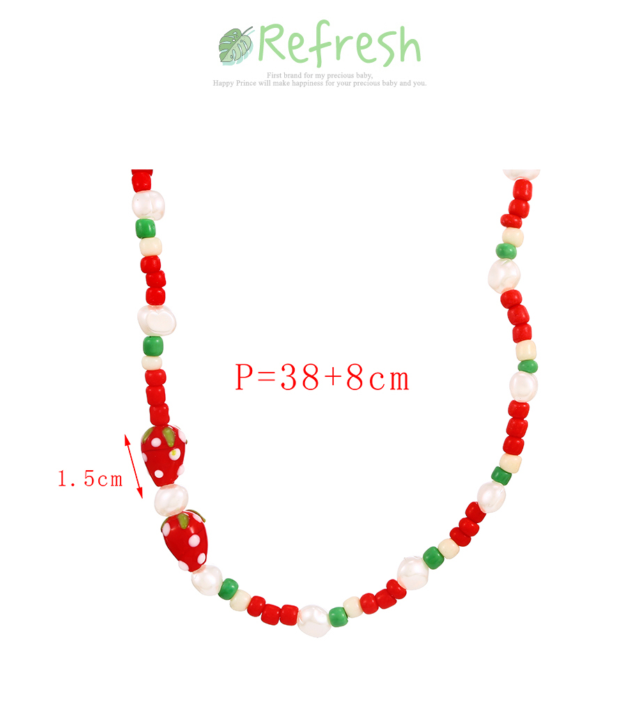 Fashion Red Pearl Resin Strawberry Rice Beaded Necklace,Beaded Necklaces