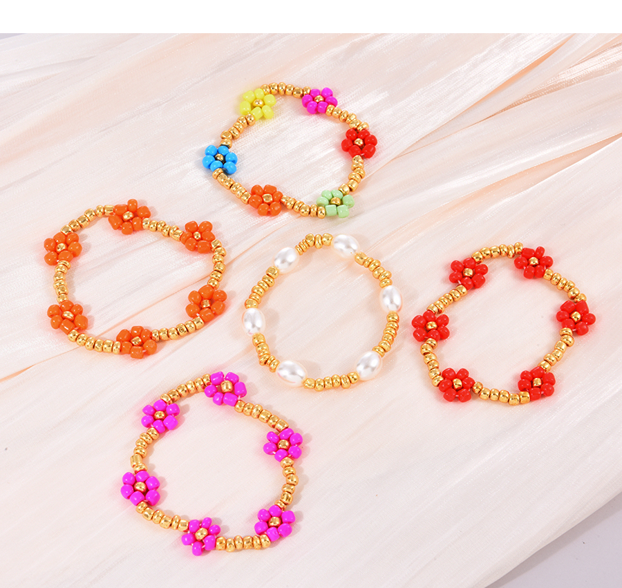 Fashion Orange Alloy Rice Bead Flower Pearl Beaded Bracelet Two Piece Set,Beaded Necklaces