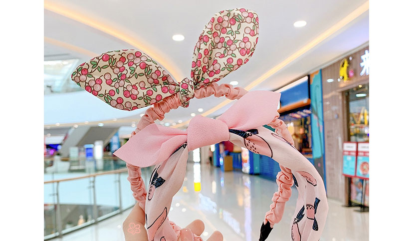 Fashion Pink Polka Dot Bunny Ears Fabric Polka-dot Stitching Check Bow Headband,Head Band